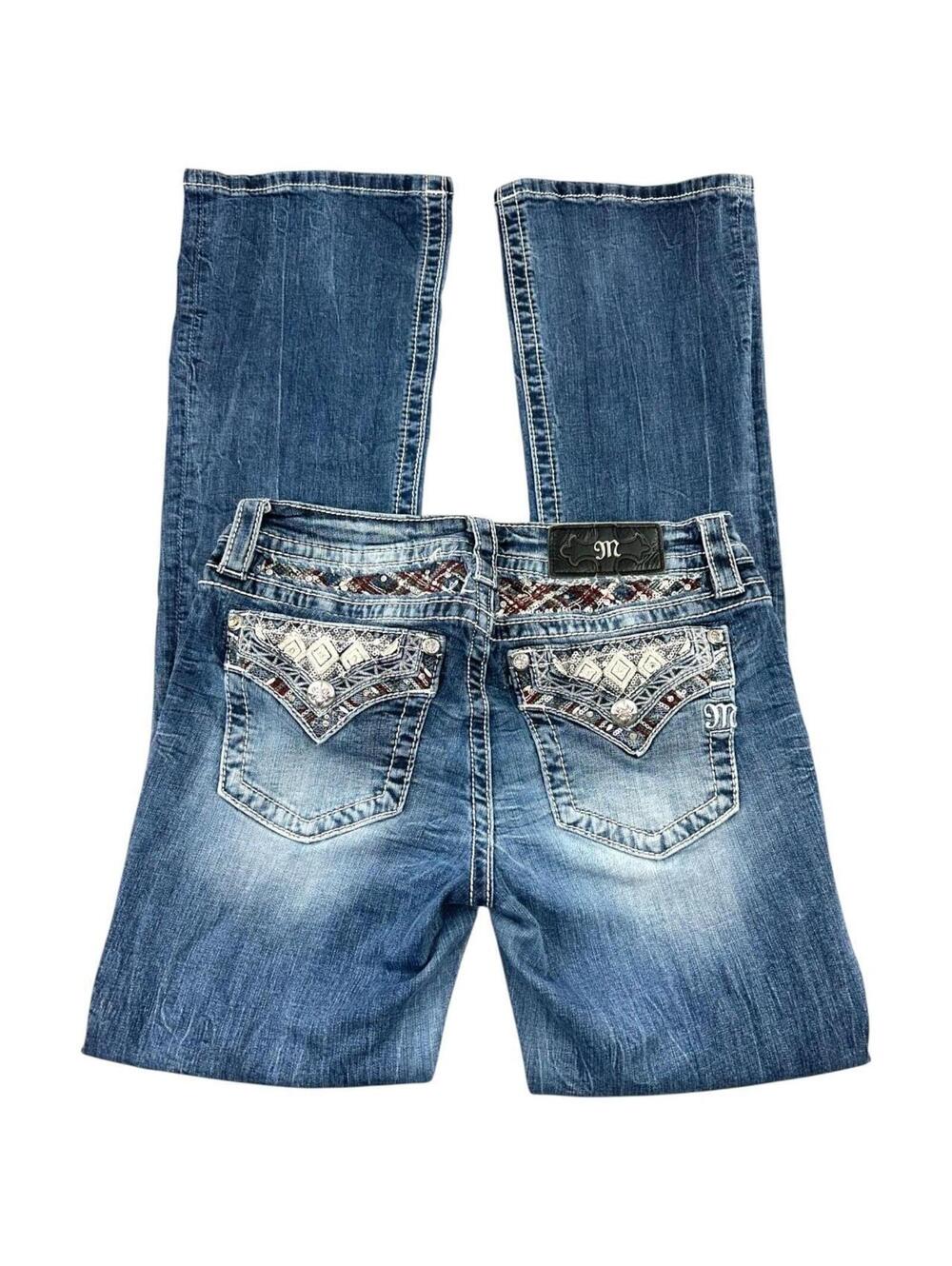 Miss Me Medium Blue Bootcut Jeans with Embroidered Pocket Accents